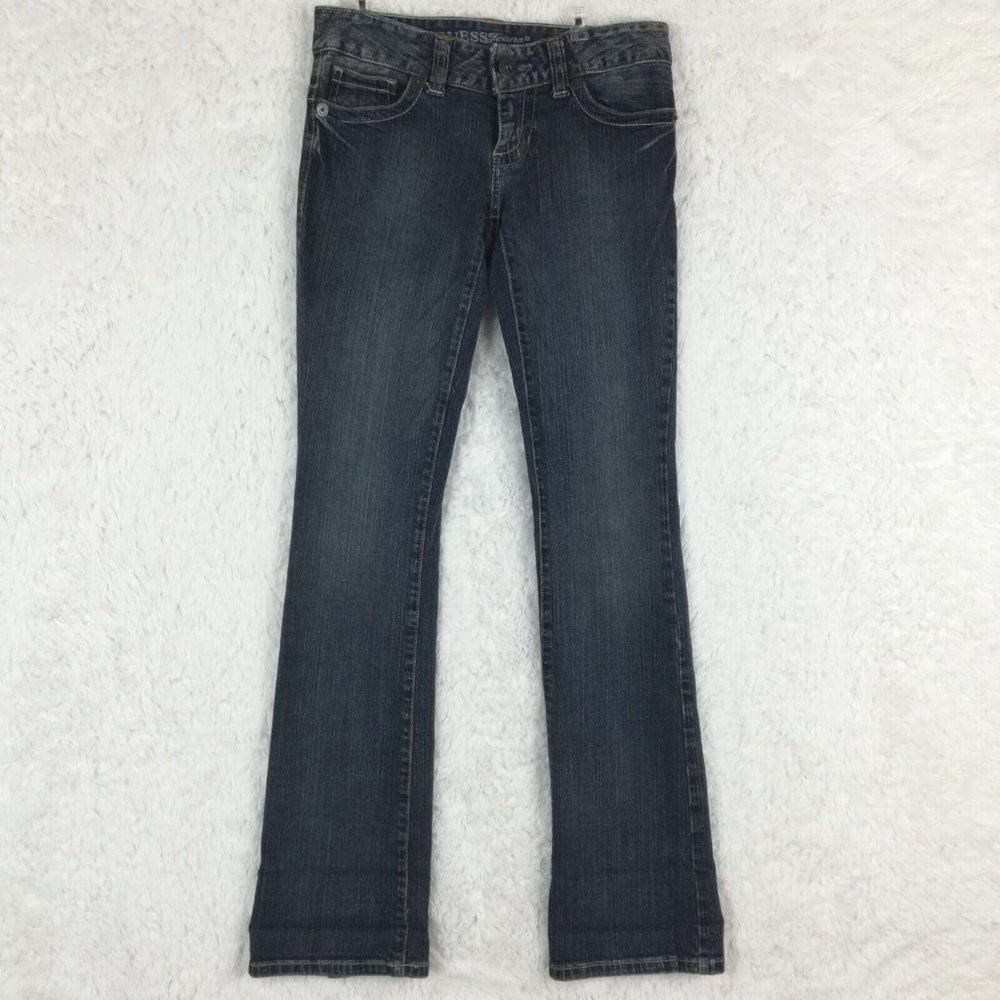 Guess Womens Jeans Boot Cut Daredevil Blue Denim Stretch Dark Wash Low Rise 27